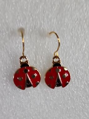 Hand Crafted Red and Gold Ladybug Earrings
